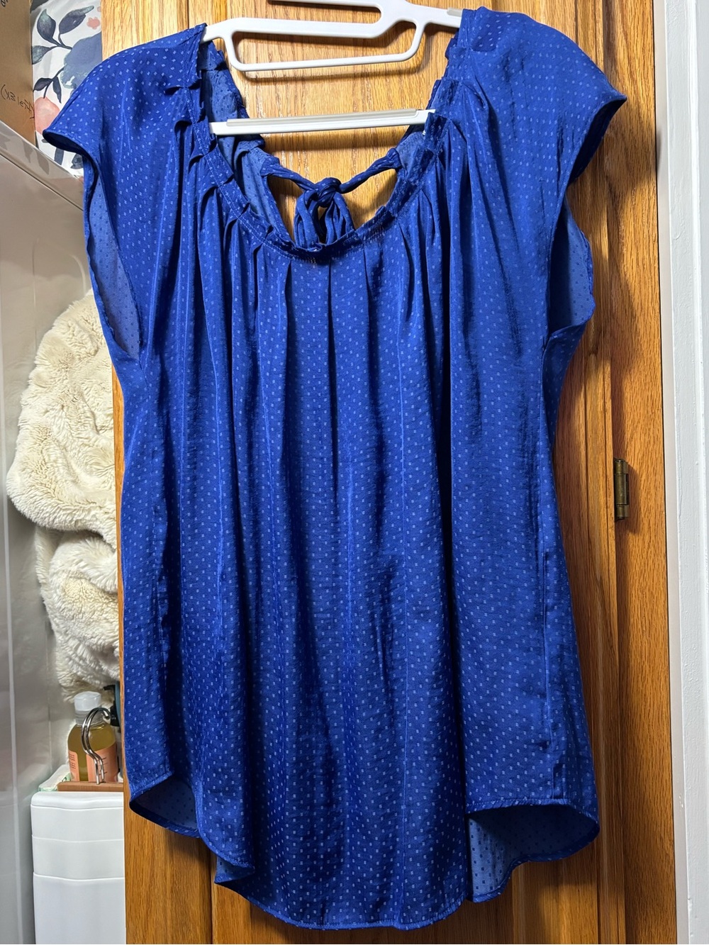 LC Lauren Conrad Royal Blue Cap-Sleeve Tie-Back Blouse